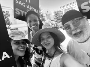Alyssa Diaz Instagram - ON STRIKE!!!! @mekiacox @missoneil @farceprod #sagaftrastrong #wgastrong #unionstrong #solidarity