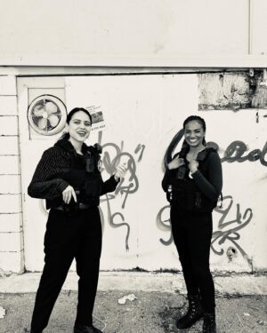 Alyssa Diaz Instagram - Inside joke with  @mekiacox😂 @therookieabc #bts