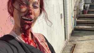 Alyssa Sutherland Instagram - Celebrating our 1 yr anniversary with some never-before-seen BTS! Thanks to all the horror fans out there for all the love ❤️🩸❤️