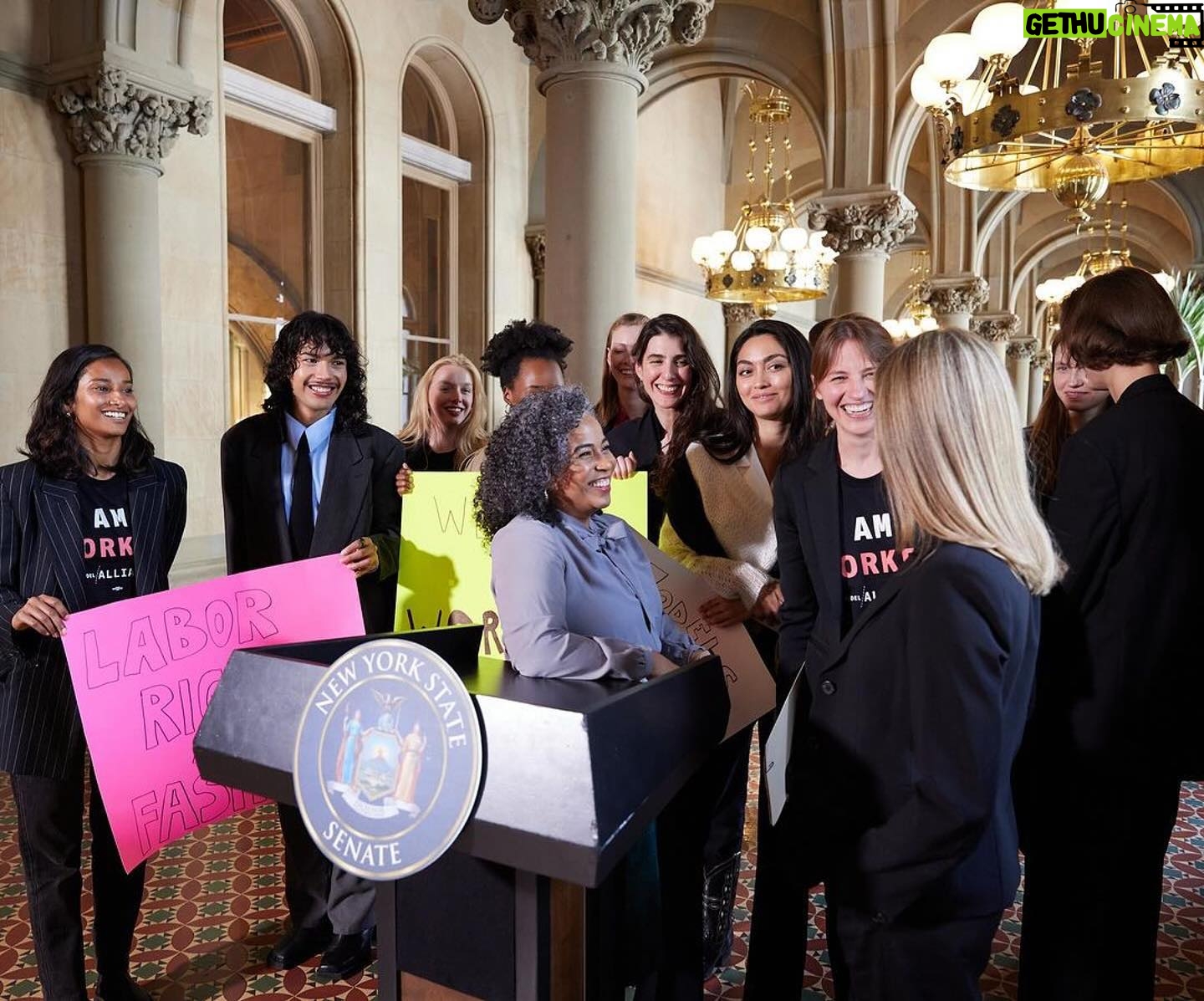 Alyssa Sutherland Instagram - Yesterday, we traveled to Albany to meet with lawmakers and hold a press conference with our bill sponsors, Senator @bradhoylman and Assembly Member @karinesreyes87, to build support for the #FashionWorkersAct (S.2477/A.5631). Models are advocating for essential labor protections and striving to bring the fashion industry in line with the standards of other industries. “Fashion workers deserve equal access to rights like other workers in traditional fields,” said Assembly Member @karinesreyes87. “I am proud to be the Assembly sponsor of the New York State Fashion Workers Act, because as the nature of work changes, our laws need to change too. Creative workers should have access to basic protections from harassment, wage theft, the misuse of their image, and other forms of dehumanization. I am hopeful that my colleagues in the Legislature will pass this critical piece of legislation and protect workers from these abuses.” Thank you to our bill sponsors and all the models who joined us yesterday to make our lobby day a success. With less than two months before the legislative session ends, we need your support. Please amplify and follow along for more highlights from our lobby day and opportunities to get involved! @modelallianceny