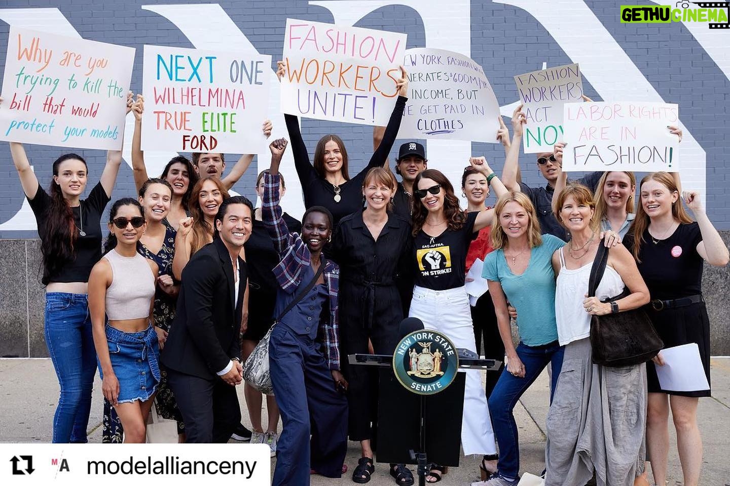 Alyssa Sutherland Instagram - A bout of Covid may have kept me from attending, but it won’t keep me from speaking out. I stand in solidarity with @modelallianceny in their fight to pass the #fashionworkersact, which would afford basic protections for models. I can speak to both experiences as a model in NY and now as an actress and member of @sagaftra. The fashion industry falls woefully short. I strongly urge lawmakers to pass the Fashion Workers Act this legislative session. #Repost @modelallianceny ・・・ This morning, we held a press conference at #NYFW to raise awareness for the absence of basic labor protections in the modeling industry, and urged @nysa_majority to pass the #FashionWorkersAct during the upcoming legislative session. The current labor resurgence we’re witnessing across the entertainment industry is long overdue. Like actors and writers, models are struggling for professional dignity behind a veil of glamor and prestige. But the fashion industry infamously lacks regulatory oversight, putting us far behind the rest of the industry. The #FashionWorkersAct – a pro-labor state bill that would finally regulate predatory management companies in New York – is a crucial step in ensuring models and content creators have basic protections at work. Thank you to everyone who joined us today, particularly the models and actors who shared their direct experience in both industries to inspire change, our fearless Senate sponsor @bradhoylman, and our allies @sagaftra and @wgaeast who stood with us in solidarity. Photos: @reedyoung