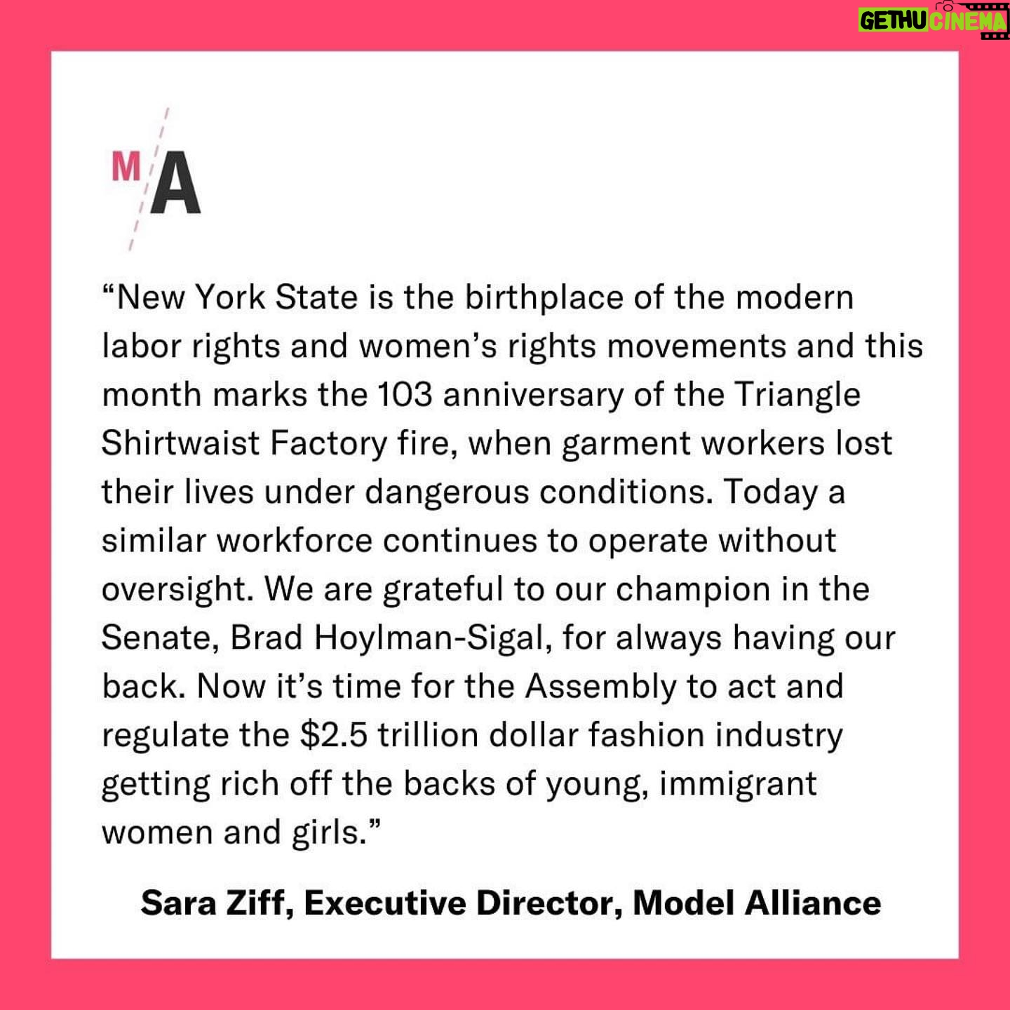 Alyssa Sutherland Instagram - #Repost @modelallianceny ・・・ Happy #WomensHistoryMonth! We’re thrilled that the New York State Senate Labor Committee just passed the #FashionWorkersAct for the third year in a row. Now, the bill can go to the floor for a vote. We’re grateful to our community of fashion workers, advocates, and allies for helping us reach this important milestone, and look forward to working together over the next few months to get the bill over the finish line. @bradhoylman @karinesreyes87 @__jessicaramos__ @govkathyhochul