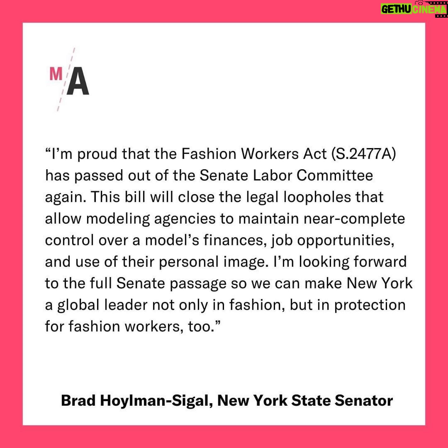 Alyssa Sutherland Instagram - #Repost @modelallianceny ・・・ Happy #WomensHistoryMonth! We’re thrilled that the New York State Senate Labor Committee just passed the #FashionWorkersAct for the third year in a row. Now, the bill can go to the floor for a vote. We’re grateful to our community of fashion workers, advocates, and allies for helping us reach this important milestone, and look forward to working together over the next few months to get the bill over the finish line. @bradhoylman @karinesreyes87 @__jessicaramos__ @govkathyhochul