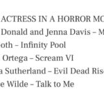 Alyssa Sutherland Instagram – Thanks so much for the recognition, @ccsuperawards! Last year was an exciting one for horror and I’m honored to be in the same conversation as the extraordinarily talented actresses and actors (and Godzilla!) in my categories. 🩷