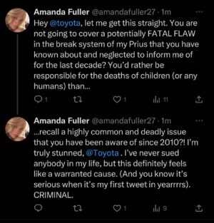 Amanda Fuller Instagram - You know I’m serious when I logged back into Twitter for the first time in years to yell about it… just so grateful no one in my family got seriously hurt when the brake system completely shut down out of nowhere and without any warning in Los Angeles, of all places. @toyota this is criminal. So regret being such a loyal customer to you my entire life. #mamabearisMAD