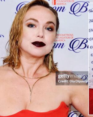 Amanda Fuller Instagram - Obligatory red carpet vanity post 😉

I had this vision of going as actual 🔥. You know, a walking manifestation of the pain all of us #endowarriors feel during a flare up, but MAKE IT FASHION?! lol. (Isn’t that interesting that we call it a FLARE up?! How apropos.) IFKYK!!!

I couldn’t have done it without @vetahorwitz, guiding me to the right places and connecting me with the right people- and just being a constant source of breathtaking inspiration and support. I love you.

Found the perfect dress from @houseofcb ❤️‍🔥
Borrowed the perfect jewelry & shoes from @maisonpriveepr_la , thank you!!! Those ufo earrings couldn’t have been more fitting, cause I often just feel like an alien. I loved them.

And to the lovely ladies at @sephora for helping me grab the right products in a frenzy! I did my own hair and face and kinda took a risk and feel really happy with how it turned out. @hudabeauty on the eyes, @fentybeauty goldness on the cheeks and @sephora lip stain on the kisser…🖤❤️‍🔥

And thanks @gettyimages for the proof that it happened 🤪🥳