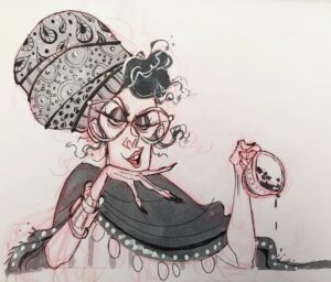 Amanda Jolly Instagram - READ YOUR TEA LEAVES?.
.
Iiiiiiit’s that #inktober time of yeeeear.  No idea how much participation I’m up for this time, but today I had some freedom and wanted to honor the drawing-season. :D.
.
Happy inking!.
#inktober #animation #characterdesign #visualdevelopment #fortuneteller #illustration #amandajolly