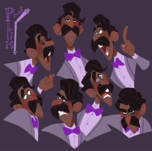 Amanda Jolly Instagram - [SWIPE] PROFESSOR PLUM - WITH THE PIPE || And at long last, we reach our final suspect: the illustrious Professor Plum.  Appointed with bow ties and elbow patches, this scholar loves looking a man-of-thought as much as he likes proving it in conversation. Always more about the brain’s power than the body’s, he’d likely faint at the first sign of violence. .
.
Or can a healthy mind plan the perfect crime? .
. 
If I had to guess where Mr. Black and the good Professor had final words, I could think of no better place than the Library. .
. [Thank you all for going on this journey with me. This has been such a passion project, and I don’t plan to leave it alone permanently.  I’m just happy to have completed The Big Six. Your enthusiasm has been astounding and your support has meant everything.].
.
#animation #characterdesign #visualdevelopment #illustration #digitalart #clue #artofclue #amandajollylines