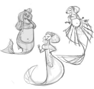 Amanda Jolly Instagram - [SWIPE!!] TANGLED || ep 209, Theres’s Something About Hookfoot: Designing the new lead for this episode, the mermaid Seraphina, was my very first job on our show. I joined the team part way into season 2, so many amazing things had been created to fill this world, and day-one on the job I was given this responsibility. So I panicked and made like 30 mermaid options, as one does. Haha. Here are some of my faves who didn’t make the cut. .
.
Also, worth mentioning: I was in a rough place artistically before I started on Tangled. I’d been working on a lot of projects and a number of characters that didn’t inspire me, and I was just getting frustrated and restless.  I wanted to make something beautiful.  I want to draw something I’d loved when I was younger. I wanted I chance to show women and differently shaped women in a positive light. And then I stepped onto Tangled and got this assignment.  This job has meant so much to me, and I’m so happy to be making things for it. .
. .
#tangledtheseries #rapunzelstangledadventure #characterdesign #animation #disney #disneyanimation #tangled #rapunzel #mermaid #mermaids #visualdevelopment #amandajollylines