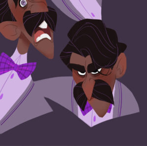 Amanda Jolly Instagram - [SWIPE] PROFESSOR PLUM - WITH THE PIPE || And at long last, we reach our final suspect: the illustrious Professor Plum.  Appointed with bow ties and elbow patches, this scholar loves looking a man-of-thought as much as he likes proving it in conversation. Always more about the brain’s power than the body’s, he’d likely faint at the first sign of violence. .
.
Or can a healthy mind plan the perfect crime? .
. 
If I had to guess where Mr. Black and the good Professor had final words, I could think of no better place than the Library. .
. [Thank you all for going on this journey with me. This has been such a passion project, and I don’t plan to leave it alone permanently.  I’m just happy to have completed The Big Six. Your enthusiasm has been astounding and your support has meant everything.].
.
#animation #characterdesign #visualdevelopment #illustration #digitalart #clue #artofclue #amandajollylines
