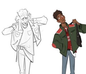 Amanda Jolly Instagram - Miles!  Miles and Gwen were the first characters I touched when I joined the show.  We were trying to figure out how to age up Miles SLIGHTLY, have him a little more comfortable in his skin, while also making him feel like the same kid we loved in the first film. 

#acrossthespiderverse #spiderverse #milesmorales #spiderverseart #spiderman #characterdesign #animation