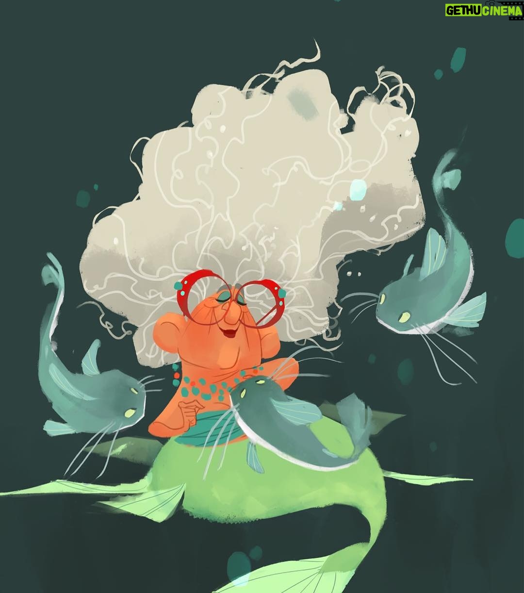 Amanda Jolly - 4.7K Likes - Old cat-fish lady. Sneaking in one last #mermay !.
.
#animation #characterdesign #illustration #visualdevelopment #mermaid #digitalart #amandajolly