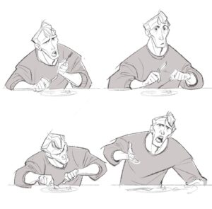 Amanda Jolly Instagram - More early George Stacy.  After we saw Spiderverse, my husband said, “Was this a movie about how parenting is hard?” Pfffffthaha. But also yes.  These are more exploratory pieces, imagining a tough dinner convo with Gwen. Then another potential photo of them.  Haha. 

#acrossthespiderverse #spiderverse #spiderverseart #characterdesign #animation
