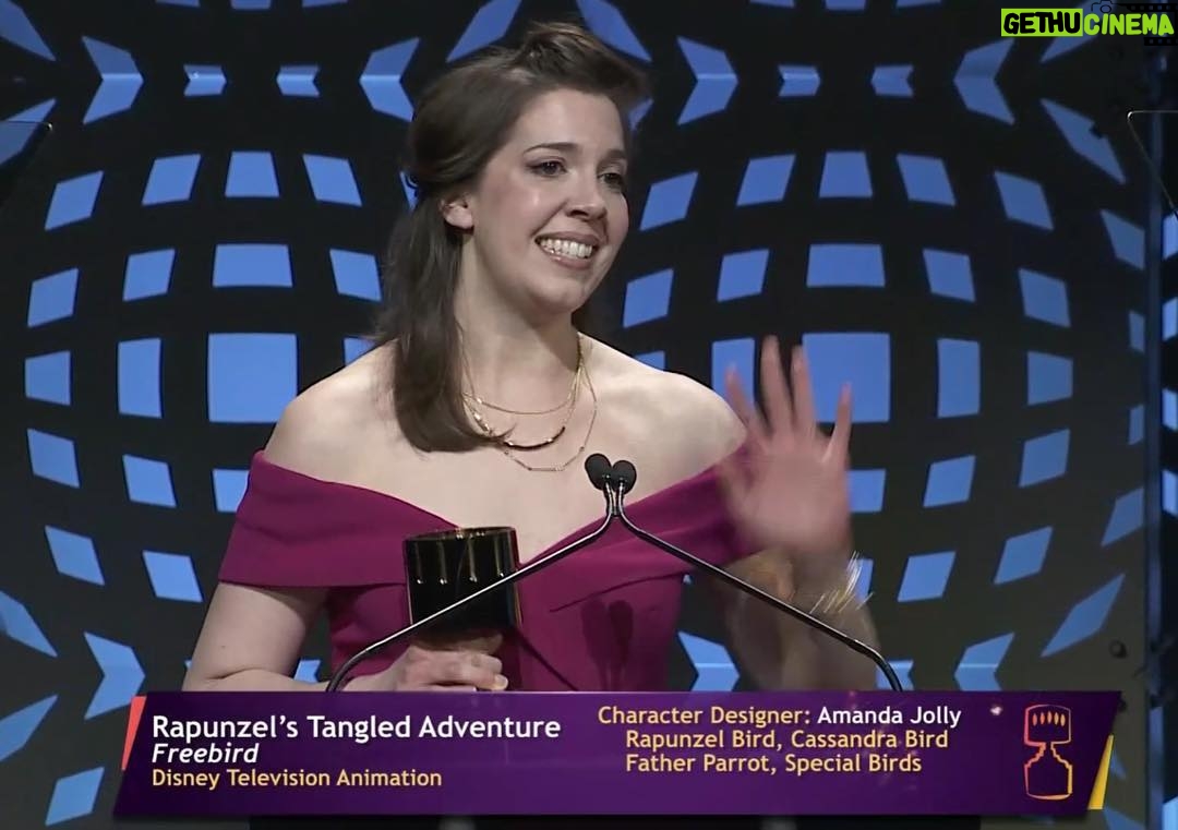 Amanda Jolly - 6.7K Likes - So, I won an Annie Award for Character Design last night - my husband by my side as he’s been since day one - and for work on Tangled, which has my whole heart. To say I’m overwhelmed (see second photo, haha) is an understatement. Animation is everything I love, and I’ve never felt more a part of its community than last night. Congrats to all the nominees and award winners. Congrats to Spiderverse which SWEPT, so deservedly. And thank you so much for the insane support I felt last night from all the friends I’ve made in this industry so far. You all are everything. I love you. (1st two pics thanks to one of my bffs @caroberson85!) .
.
.
#animation #annieawards #annieawards2019 #rapunzelstangledadventure #characterdesign #disney b