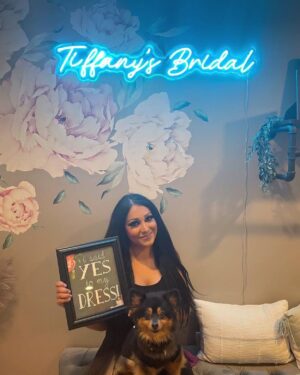 Amanda León Instagram - I found my dress! 🥰 It’s all the glitz and glam and sparkle that I wanted of course… and I got it in the mail within 2 weeks 😮 Thank you @tiffanysbridalboutiquepa @maggiesotterodesigns 
🩵🩵🩵 👰🏻‍♀️💍🐕🤵🏼‍♂️🤍🤍🤍

#wedding #weddingdress #weddingplanning #bridebrain #bride #wifeyforlifey