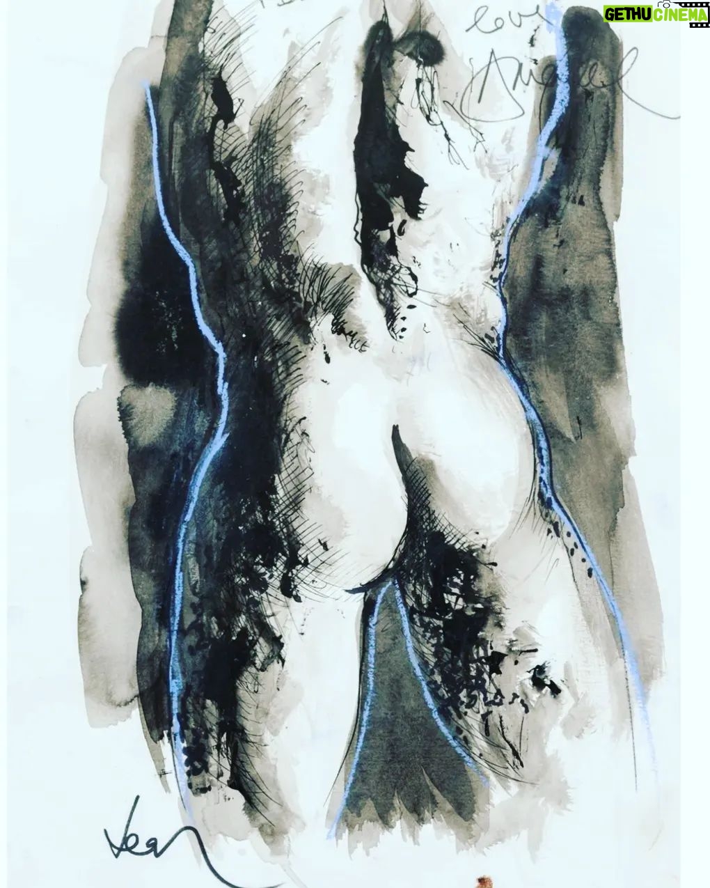 Amanda Lear Instagram - Back..ink and pastel on paper #muscleman #butt #