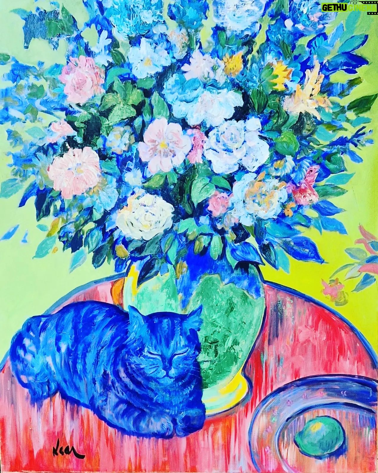 Amanda Lear Instagram - Blue Cat #minoubleu #oil painting #