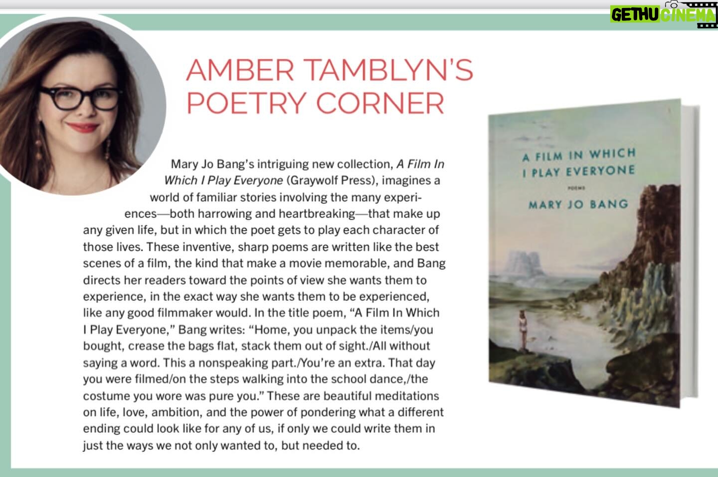 Amber Tamblyn Instagram - I’ve been reviewing books of poetry by women for Bust Magazine for years but have not been great at getting them up online to share with you. So here I am! Doing it! From the Spring issue coming out next week, here is Erin Marie Lynch’s “Removal Acts,” plus a couple other reviews from past issues. Enjoy, poetry enthusiasts! (And sorry for my face on every single one of them. 🤦♀️) 📖Erin Marie Lynch’s fantastic debut, “Removal Acts” from the Spring ’24 issue 📖Mary Jo Bang’s wonderful “A Film in Which I Play Everyone” from the Fall ‘23 issue 📖Franny Choi’s magnificent, “The World Keeps Ending, and the World Goes On” from the Spring ’23 issue 📖Stephanie Burt’s exquisite examination and excavation of queerness, “We Are Mermaids” 📖Diane Di Prima’s posthumous, divine collection, “Spring and Autumn Annals” 📖Chessy Normile’s brilliant “Great Exodus, Great Wall, Great Party” 📖Hilary Peach’s beautiful debut, “Bolt”