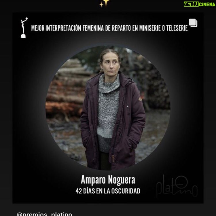 Amparo Noguera - 3.5K Likes - Estoy muy feliz y muy agradecida por esta nominación, tan importante para mi.
Gracias @clau_huaiquimilla #GasparAntillo por su dedicación y maravillosa dirección, y a todo el equipo de 42 DIAS EN LA OSCURIDAD, que hizo de este trabajo una serie muy importante.