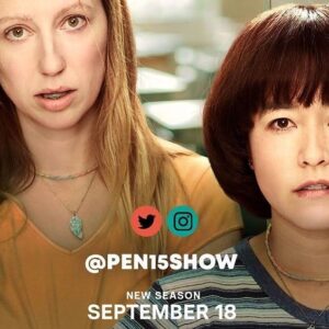 Amy Okuda Instagram - So freakin excited for the show that really takes me back to the good ol days- @pen15show - so I’m just gonna eat this giant cookie, and sit on this giant couch, and watch the show this weekend.....alone.....cause you know, pandemic.
