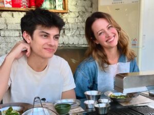 Amy Acker Instagram - Wonderful first night in Korea. Ate so much delicious food at @gold_pig1982 and had a lovely walk home. Weather is perfect and I love getting to spend time alone with @jackson.carpinello after him being away at college all year. So happy @nossibojagi is here to show us around💕 #Korea #familyvacation #visitkorea #imagineyourkorea
