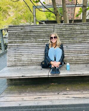 Amy Huberman Instagram - Bits and BODs. 

Dude with some fierce smoothie moves. Okay some recs; Balthazar, Jacks Wife Freda, 4 Charles, Pastis. 
Brass Monkey. Hi (👋) Line. Chelsea Market in Meatpackers. West Village strollin. The Whitney. Comedy Cellar lolling @ @kumailn & @jarcuri. Shouting “LOOK at the cherry blossom flurry!!” possibly louder than necessary. 
Monchichi spotting; time machine directly back to 1987. Once a gardener always a gardener. 🌳 👌
Loving the napkin placing on Bod’s leg making it look like he’s absolutely wearing training shorts and knee high socks out to dinner #casualmonday. 
Dins may not have agreed with me 💨.