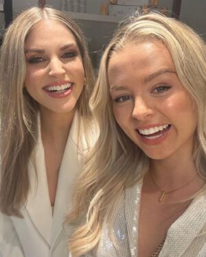 Amy Huberman Instagram - A massive thank you to the brilliant @ayumakeupireland team  for gorgeous launch today. So chuffed to be the face of your Christmas campaign and thank you guys for having me, what a fab Irish brand you have built @suzie.ayu you are a powerhouse 💚☘️ And congratulations on the opening of your brand new sparkling store in Kildare Village ✨
Full sidewise pelting rain with  floor length flares soggy to the knee; the ONLY way to glam up of a morn.
The suit is @nadinemerabi I wore to the book awards last year which I had 💯 percent forgotten to dry clean. I mean what could possibly go wrong with a full white suit?! Jesus. Looked like I might have been dipped, rolled and soaked in a full bath of Guinness. And I don’t even drink Guinness. My local dry cleaners are complete dreamboat magicians.  Thank you for a gorgeous morning @ayumakeupireland you are a indeed gorgeous team #paidpartnership
