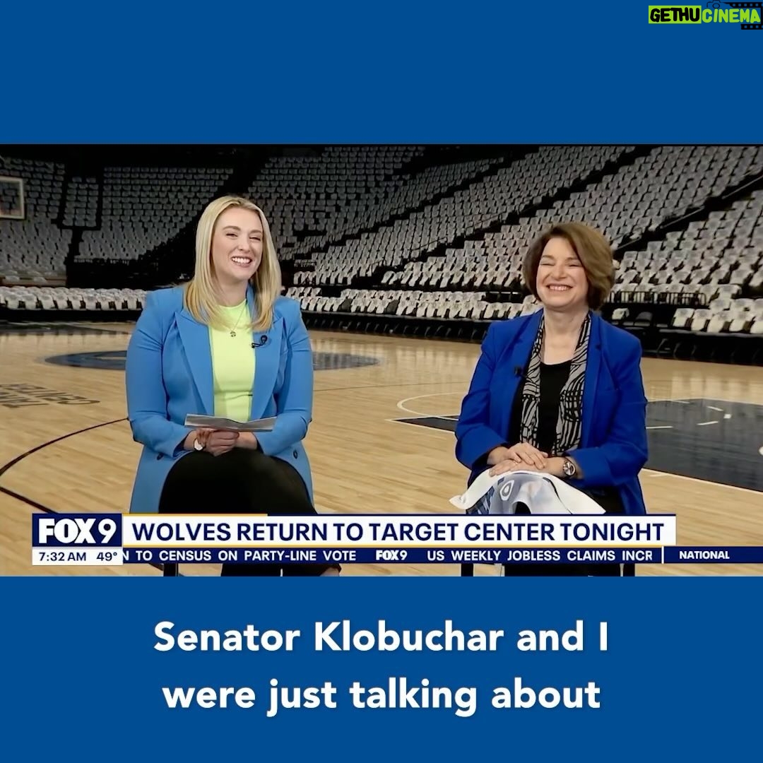Amy Klobuchar Instagram - I was on @fox9 at the Target Center this morning to talk about how much this incredible Timberwolves team means to our state. I can’t wait for the game tonight and all I have to say is, LET’S GO WOLVES!!