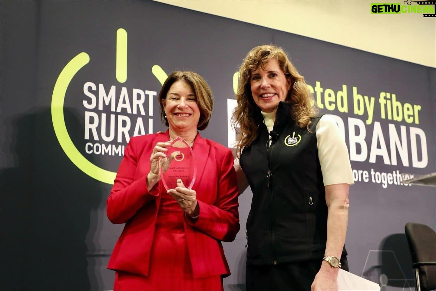 Amy Klobuchar Instagram - Thank you to the Rural Broadband Association for presenting me with the Smart Rural Community Champion Award. As co-chair of the bipartisan Senate Broadband Caucus, I am committed to delivering high-speed internet to every zip code in America.