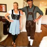 Amy Smart Instagram – Our goofy selves went for it for Octoberfest! @carterooster #cheeseballs #sofun #lederhosen #dirndl