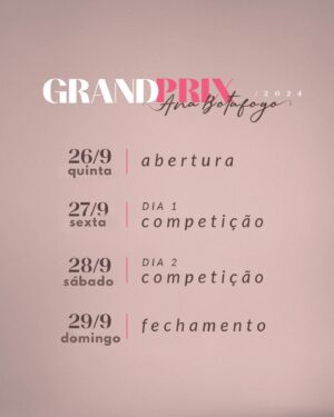Ana Botafogo Instagram - Estavam esperando por esse momento?

Agora é oficial!

📌 Está confirmada a data do GRAND PRIX ANA BOTAFOGO 2024!

Um Festival de Dança para TODOS, repleto de momentos de suspiros de Uau ♥️

Já vai se organizando por aí, porque em breve abriremos as inscrições!