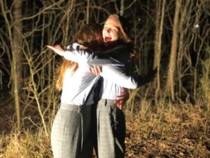 Andi Matichak Instagram - My stunner of a stunt double @zillahand 👯🔪🖤 (fun fact: she’s the one that really flips Oscar the bird after hoping the fence like a pro) @halloweenmovie