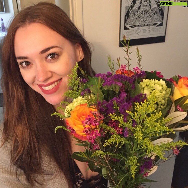 Andrea Bowen - 3.4K Likes - These birthday flowers are a week old. I’m 1,462 weeks old. We’re both holding up pretty well.