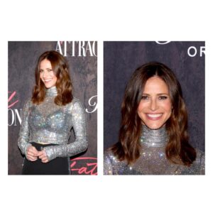 Andrea Savage Instagram - Okay, I know I have been under a rock, but what a sparkling shirt to emerge in!! Had sooo much fun getting fancy and throwing my eyes on my delightful friend #LizzyCaplan on her new 🔥🔥 show @fatalattraction on @paramountplus Love seeing my friends crush it!!! 😭😭 And as always, thank u to the people that make me presentable to leave my house!! @taraswennen for this @dolcegabbana glory & @stuartweitzman 👠 And @dickycollins for my 💇🏻‍♀️ & @yasukoshapiro for gorge 💄💄 #chachacha