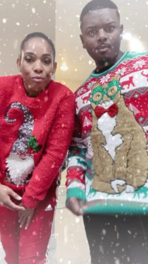 Angela Lewis Instagram - Who said you couldn’t stunt with an ugly Christmas sweater?! 🤣🤣🎅🏾🤶🏾 Share your best Ugly Seeater photos with @luvangelalewis and I! Love to see em!! HAPPY HOLIDAYS 🎄

#christmas #uglysweater #jinglebells #partytime