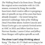 Angela Kang Instagram – Thank you @hollywoodreporter (& @mikeyoconnell @snoodit) 🙏 Truly honored to be on the 2022 list with @scottmgimple, especially on the brink of bringing #TheWalkingDead mothership series to a close. Grateful to all of you out there who helped make the show and all of you who watch. Link in bio for anyone who wants to read the full article!