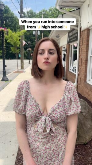 Angela Petruzziello Instagram - I’m so happy to see you THRIVING, Brandon. 
Don’t go to high school in Princeton nj…everyone will be doing better than you. Especially Brandon…what a jerk face. 

Follow for more awkward encounters. 

Voice of Brandon by @randyramosjr 

#comedyskit #comedyskits #comedy #reels #funnyreel  #explore #reelskit #igskit #acting #actor