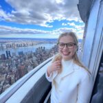 Angourie Rice Instagram - Empire State Building! Lighting up pink for @girlsinc 💕 outfit: @theory__ glasses: prescription :) styling: @sarahslutsky makeup: @katrinakleinmakeup hair: @claraleopard