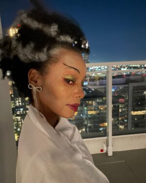 Anika Noni Rose Instagram - The Bride of Frankenstein steppin out with her side piece, Gomez.

Happy Halloween!🎃 

#BrideOfFrankenstein #Gomez #Noir #Halloween