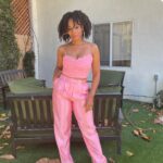 Anika Noni Rose Instagram - Just out here teaching these LA leaves how to Fall. A little press for #LetTheRightOneIn. 🩸 Face: @meccadickerson Hair: Me (Detangle/moisture @taliahwaajidbrand & @aveda nutriplenish oil) Wearing pink perfection by @_aje_ Shoes: @aldo (surprise!) Styled by @jasonrembert Asst: @ww.ilt #PinkCashmere (but not really) #Fashion #FallFashion #Aje #JasonRembert #Showtime #Pink #Confection #PinkPantser #PrettyInPink