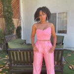Anika Noni Rose Instagram - Just out here teaching these LA leaves how to Fall. A little press for #LetTheRightOneIn. 🩸 Face: @meccadickerson Hair: Me (Detangle/moisture @taliahwaajidbrand & @aveda nutriplenish oil) Wearing pink perfection by @_aje_ Shoes: @aldo (surprise!) Styled by @jasonrembert Asst: @ww.ilt #PinkCashmere (but not really) #Fashion #FallFashion #Aje #JasonRembert #Showtime #Pink #Confection #PinkPantser #PrettyInPink