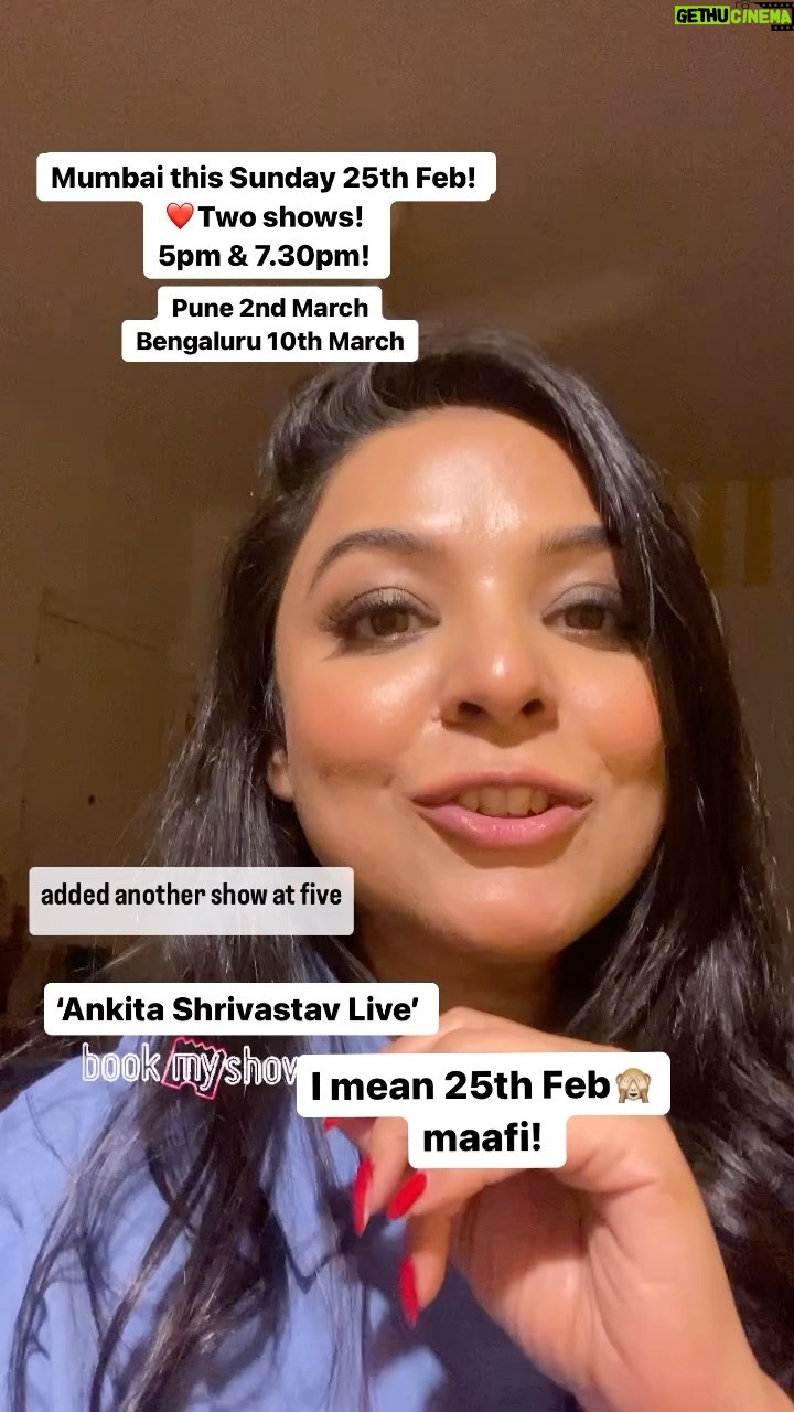 Ankita Shrivastav Instagram - Mumbai added a show, this Sunday! ❤️ Pune & Bengaluru next! Milte hain phir! Tickets in stories😊