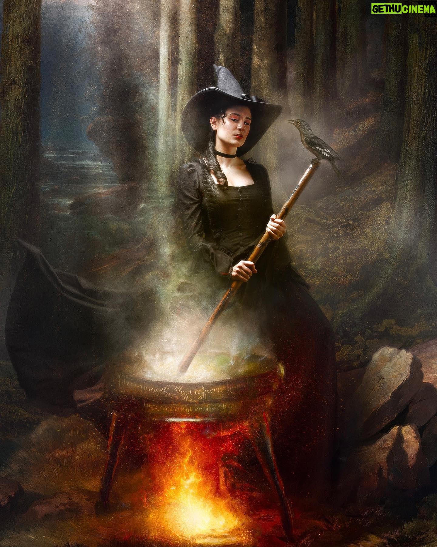 Anna Brisbin Instagram - This is my final form. 🖤 I asked @anetherealfire to make me an elegant witch in the woods and he delivered. 😍 Check his page for more incredible photo classical painting combination portraits. ✨