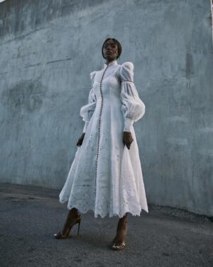 Anna Diop Instagram - Loved this press look for Nanny 🖤

Wearing @zimmermann and @stuartweitzman 

Shot by @samuelpaulartist ✨

Styled by @toyeadedipe 🖤

MUA @robertti 

Hair @richardnormangrant