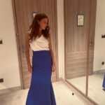 Anna Friel Instagram – Here’s to the weekend.  Wearing one of my favorite designers. Super flattering , amazing Colours and I didn’t have to use an iron!! .  @sdressofficial , I am a big fan.