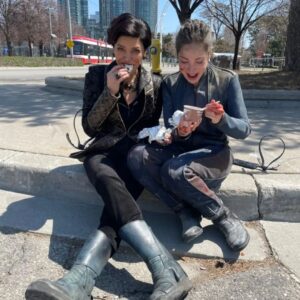 Anna Hopkins Instagram - Last episode ever of @expanseonprime drops on Friday. Here are some pics of my last day and a few others: a mix of champagne   struggling to find the words to thank the cast and crew and favorite scene partner @saghdashloo for such a wonderful run these past few years (under a sign which reads "live nudes" of course). Really one of the best groups of people I've ever had the pleasure of working with. Hope you enjoy the last episode, and thank you to the fans for being so supportive and passionate, and for ultimately saving the show. We owe it all to you. ❤️🥲🚀