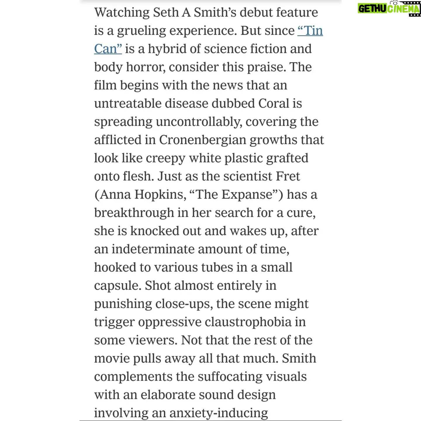 Anna Hopkins Instagram - Thank you @nytimes! Congratulations to @sth_smth @nanzore @chikwhite and the rest of the cast and crew! #TinCan @tincanmovie 🖤