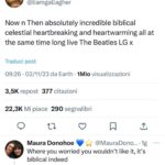 Anna Pettinelli Instagram - È diventato un dibattito tra traduttori e fan. Questo è il pensiero di Liam degli Oasis sul nuovo pezzo dei Beatles parecchi giorni prima del mio incontro con Dua Lipa. Ora ditemi per caso i Beatles erano nella playlist di Mose’ oppure biblical si può usare liberamente in inglese? #biblical #dualipa #lostintranslation #