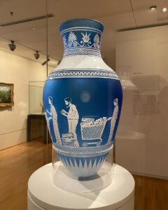 Annabel Crabb Instagram - I went to @ngvmelbourne on Friday to see a specific painting but while I was there in the 18th century wing I stumbled across these incredible creations by Adelaide glass artist @vintagemurtagh … she’s made these ancient Athenian style vessels but when you look closely at the scenes depicted they are of Covid lockdown… Centrelink queues, tired-looking people on their phones wearing masks and queuing up for toilet paper at the checkout … so clever and articulate, also reflecting how ancient the idea of plague is. I then found the artist on here and looked at some of her other stuff - incredible, check it out @vintagemurtagh - and learned that I caught that little two-item exhibit by one day! Jessica it was a delight to stumble across your incredible work. Thanks also to Tiepolo (not on Instagram) whose Cleopatra I was on my way to visit, having recently reread @the_shb_’s GLORIOUS poem about it, which you can swipe to read. Anyway, two artists and a poet 300yrs apart magically conspired to lift my mood when I was feeling tired and anxious so THANK YOU
