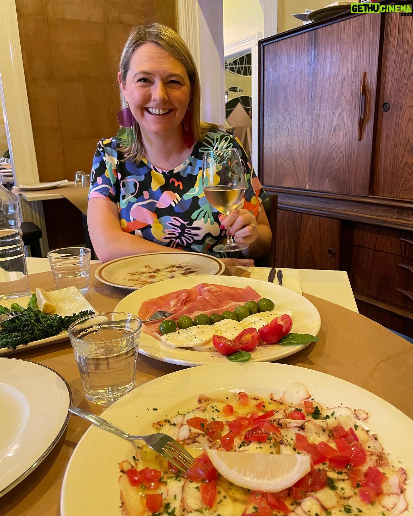 Annabel Crabb Instagram - Just landed in my home town for the final two nights of my @adlfringe show about food and politics “The Grilling Season”… Saturday and Sunday at @gluttony_fringe …. 6.30pm start both nights in the Flamingo tent. Seeing as there is a Flamingo theme emerging, my great friend and GUN producer @laurenhillman and I have sped to @ruby.red.flamingo in North Adelaide for the most PERFECT late lunch… honestly octopus carpaccio is a rare treat to see and eat and I do not think I have had better. Giant thanks to the kitchen in this fine establishment for humouring us. And to Lauren for always having my back … two weeks ago when I was poorly she even hauled in a microwave for my wheat pack. Top flight producing ❤️
